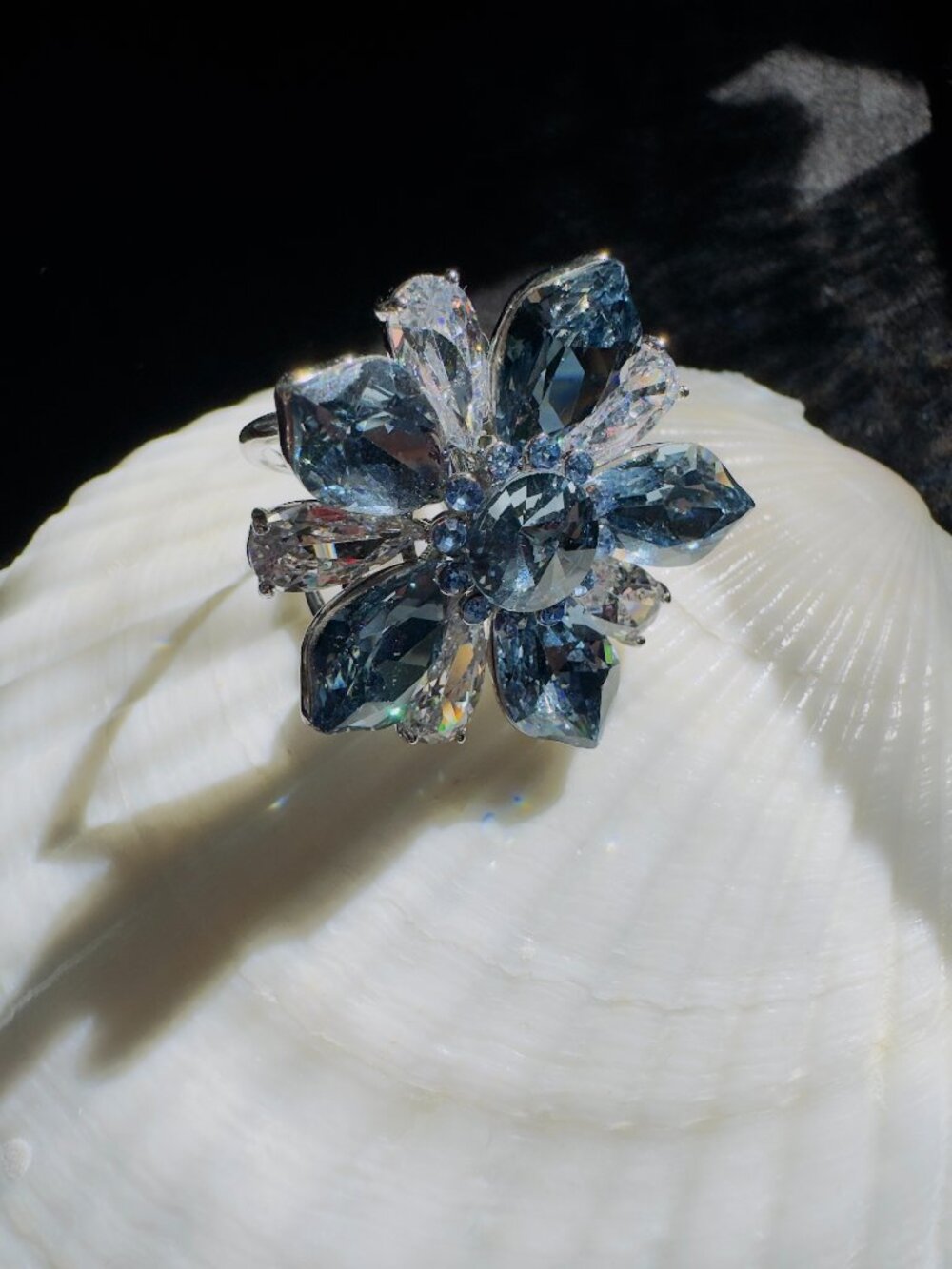 Blue Swarovski Element Crystal Flower Scarf Ring 2-in-1